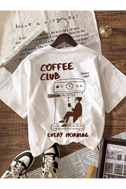 SVART WEAR Coffee Club Printed Oversize Crew Neck Summer T-Shirt