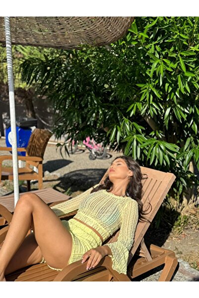 BELİS WEAR Pareo Alt Üst Takım -Kadın Şifon Detaylı İkili Takım - spanyol Kol...