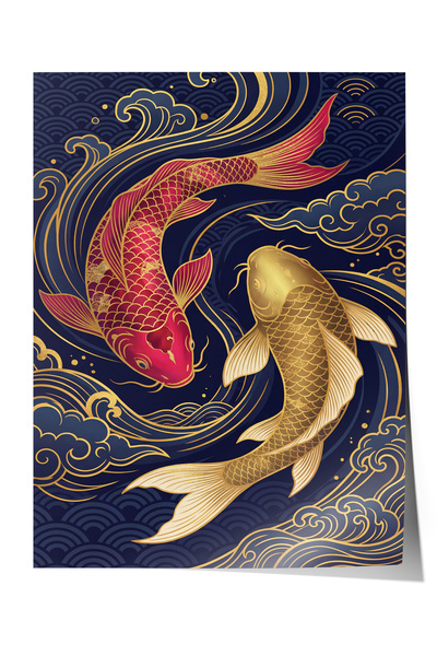 Zestia Premium Poster Golden Koi Splendor in the Night Blue Salon Decor