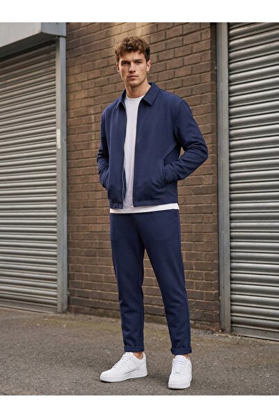 MADZEYMODA Men's Navy Blue Seasonal Top and Bottom Set - Lined Jacket & Doubl...