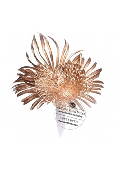 Decoratiuni Dulci Topper orhidee aurie brodata si frunze paun