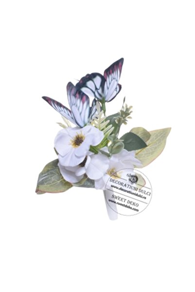 Decoratiuni Dulci Topper flori - floricele albe si fluturasi