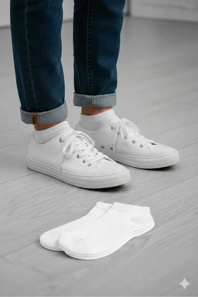 KAIYA Premium Soft Textured White Cotton Bootie Socks (2 Pairs)