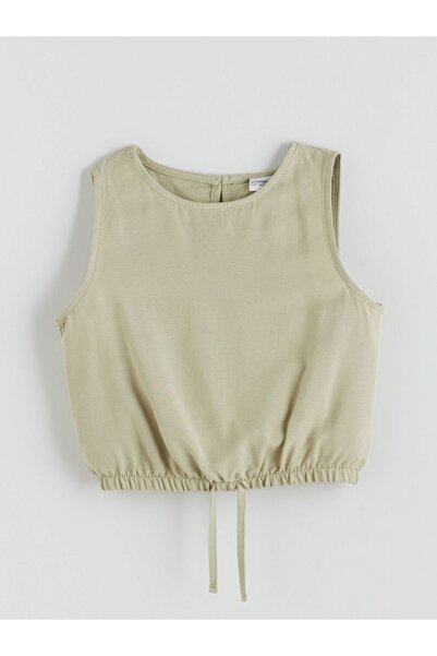 LC Waikiki Lcw Kids Green Crew Neck Linen Blend Girls Blouse