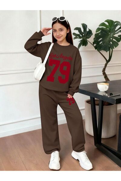 VESTIR BIEN 79 Set cu imprimeu, cu pantaloni largi, maro, pentru partea infer...