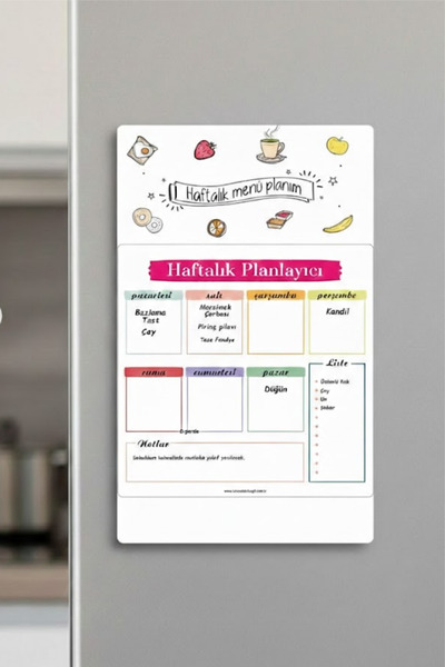 levon tekstil Kişiye Özel Magnetik Haftalık Yemek Planlayıcı ve Not Çizelgesi...