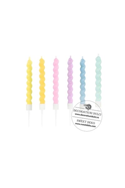 Decoratiuni Dulci Lumanari spiralate culori curcubeu (11cm/6buc.)