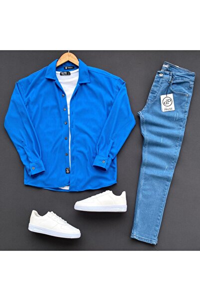 THEGENTMAN Ribbed Knitted Shirt T-Shirt and Slimfit Jeans Pants Set Men