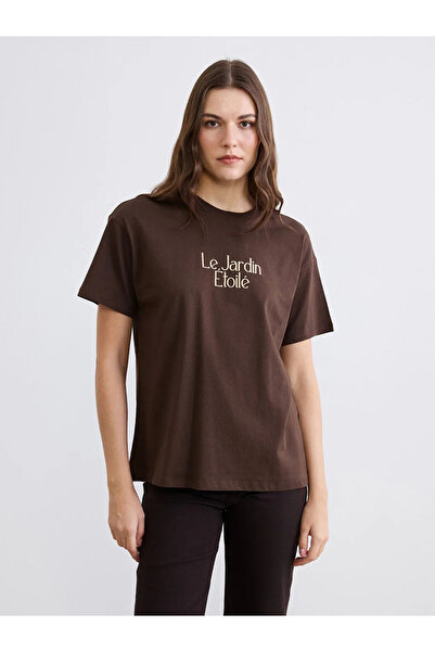 LC Waikiki LCW Comfort Bisiklet Yaka Baskılı Kadın Tişört