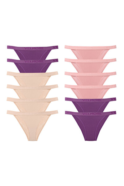 VELMORE Women's 12-Pack Cotton Regular Waist Slip Panties