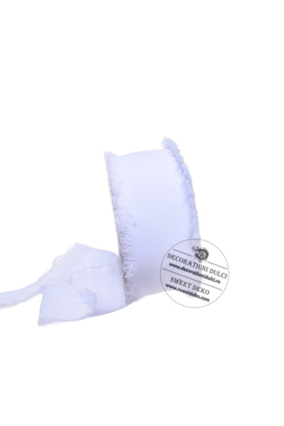 Decoratiuni Dulci Panglica decorativa cu margini nefinisate din voal bej alba