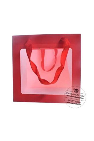 Decoratiuni Dulci Red gift bag with window - 25x25cm, H 25cm
