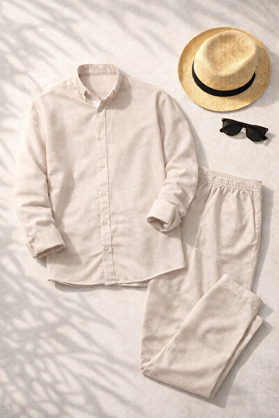 OTAKU Premium Muslin Linen Shirt and Pants Men's Set – Summer, Breathable, Co...