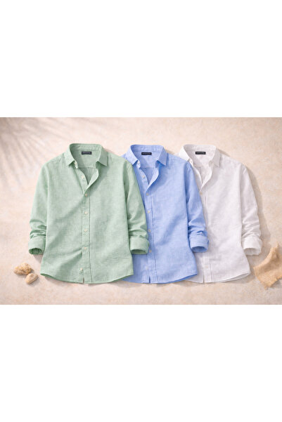 OTAKU Men's Premium Muslin Linen 3-Piece Men's Shirt Set – Economical, Summer...