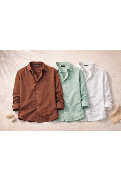 OTAKU Men's Premium Muslin Linen 3-Piece Men's Shirt Set – Economical, Summer...