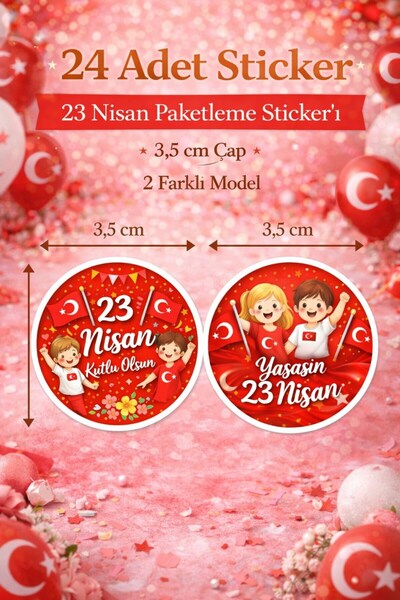 Emtory Gift 24’lü 23 Nisan Paketleme Sticker Seti 3,5 cm Çap 2 Farklı Tasarım...