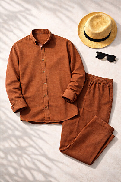 OTAKU Premium Muslin Linen Shirt and Pants Men's Set – Summer, Breathable, Co...