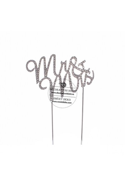 Decoratiuni Dulci Topper Mr&Mrs, argintiu cu strasuri