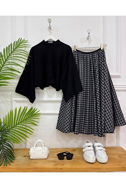 onix Melisa Double Combination Black Sweater, Black Skirt