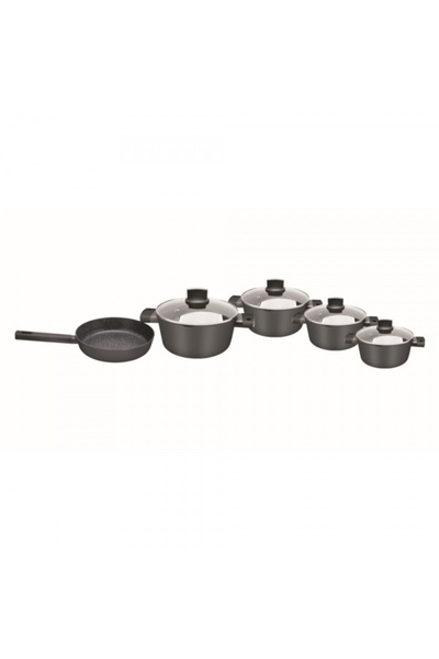 Zilan ZLN0942 pot set, 9 pieces with ceramic/marble coating, induction, black