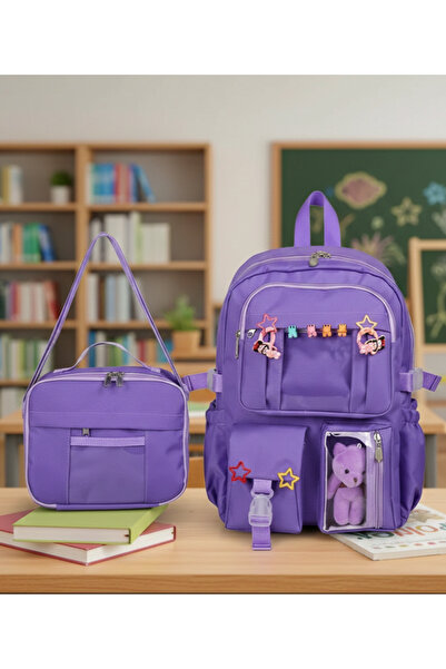 Çanta Trend Kawai Korean Style Elementary School Backpack and Thermal Lunch Bag