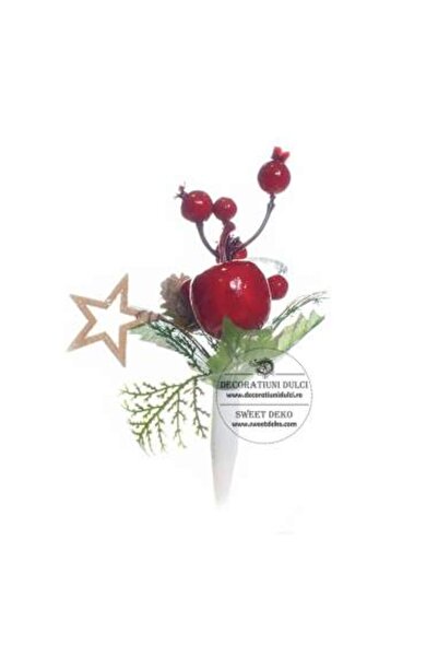 Decoratiuni Dulci Topper flori - crenguta, steluta lemn, cristal si mar rosu