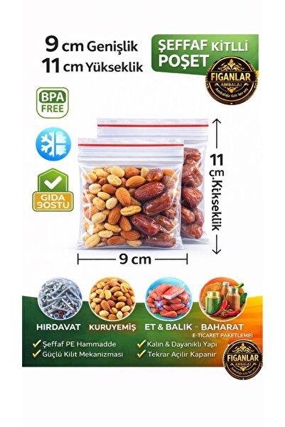 figanlar ambalaj 50 adet 9x11 cm Şeffaf Kilitli Poşet 100’lü – Gıda Uyumlu Po...