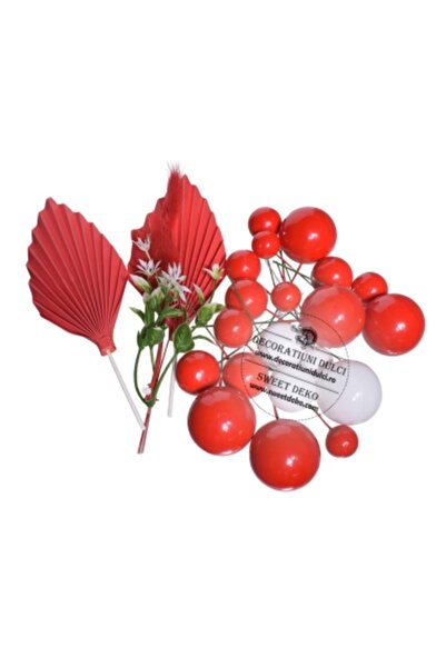 Decoratiuni Dulci Декор микс sfere alb-rosu и 2 decoratiuni картонени рози