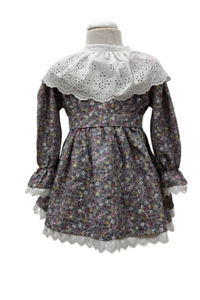 Terzim Ayşenur Girl's Gray Floral Dress with Guipure Collar 0 - 5 Years Old