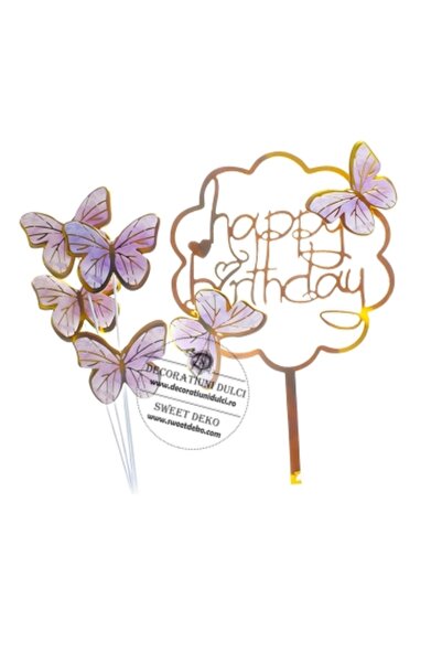 Decoratiuni Dulci Set of toppers and 4 purple butterflies