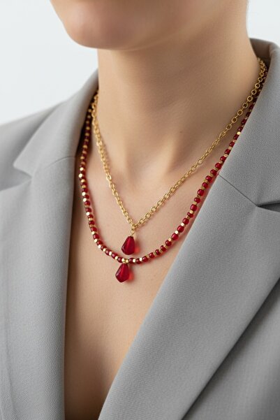 Noorella Scarf El Yapımı Murano Tarzı Cam Nar Tanesi Figürlü İkili Altın Kapl...