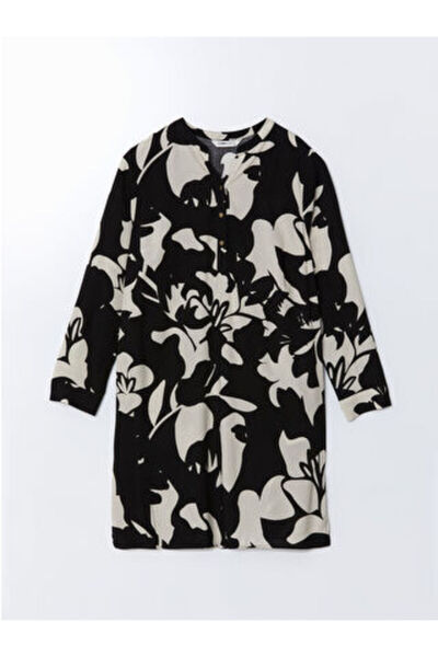 LC Waikiki Modanova Sezon Black Crochet Collar Patterned Women's Tunic