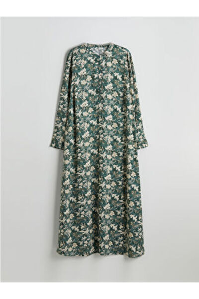 LC Waikiki فستان MODANOVA SEZON باللون الأزرق الداكن ذو ياقة هاكييم منقوش