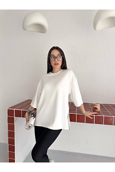 BE CHİC Women's Circular Neckline Split Detail Premium Soft Touch Modal Fabri...