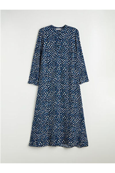 LC Waikiki فستان MODANOVA SEZON باللون الأزرق الداكن ذو ياقة هاكييم منقوش