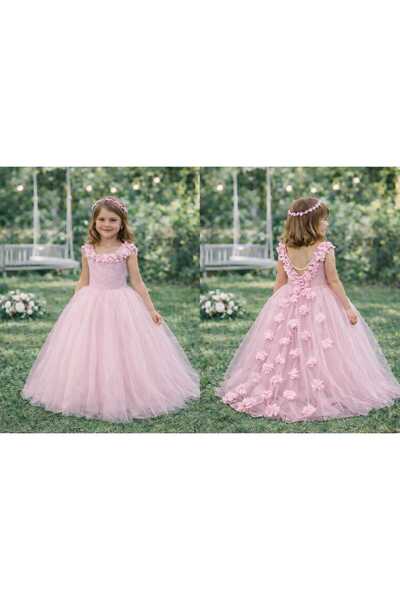 FERA Prenses kabarık tüllü Çiçekli çocuk abiye