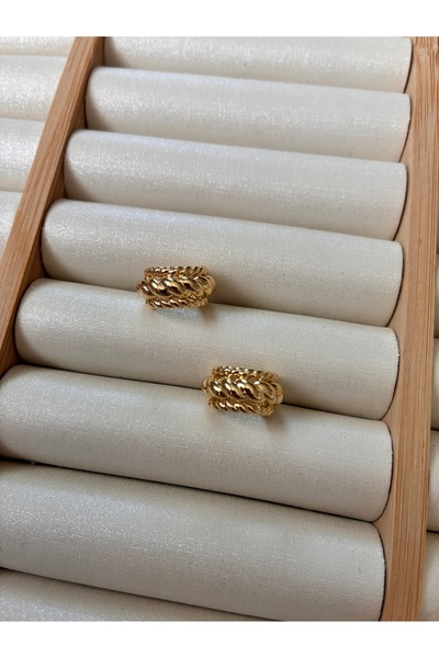 ARİ TAKI Twisted Half Ring Gold Steel Earrings