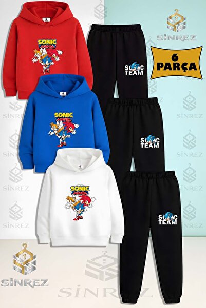 SİNREZ Children's Unisex Sonic 3Lu Mania Written 3L Hooded Tracksuit Set