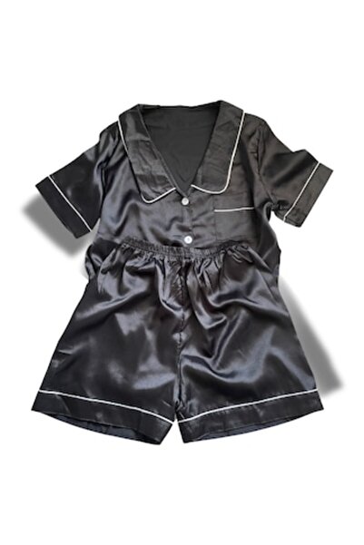 Briftera Elegant and Sexy Satin Pajama Set, 2 Pieces, Black, Button Closure