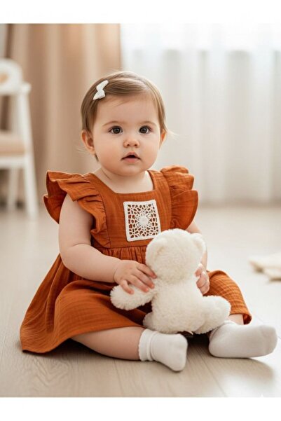 Aybubu Minigo Kız Bebek Yazlık Müslin Elbise & Kiremit Dantel Detaylı Elbise