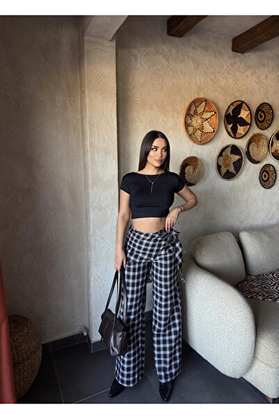 mekabutik Siyah Beli Fularlı Tailored Fit Pantolon