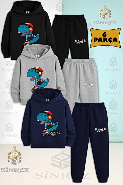 SİNREZ Set de trening cu glugă pentru copii, unisex, RAWR DINO MOTORLU, 3 piese