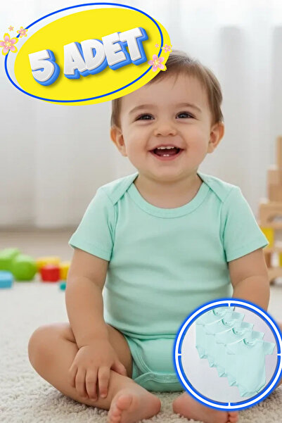 candar Large Size 5-Piece Short Sleeve Bodysuit Green – Cotton, Snap Buttons ...