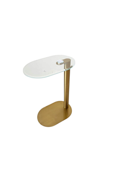 Generic Gold Service Table with Glass and Steel Base