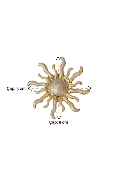modamira Gold Detaylı Özel Seri Güneş Broş - Krem - Ebat: 5 cm