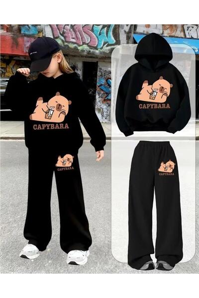 No Plan Set de trening pentru fete, cu imprimeu capibara culcată, bluză cu gl...