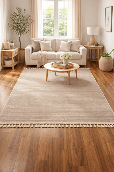 halıcı erkan Modern Çizgili Gri Kilim Saçaklı Kaymaz Taban Yıkanabilir Salon ...