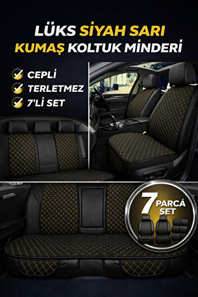 TROBUS 7-Piece Quilted Fabric Car Seat Cushion– Non-Slip, Front and Rear Comp...