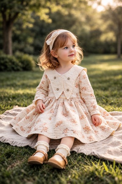Atlas Baby House Floral Collared Buttoned Muslin Dress 6-24 Months