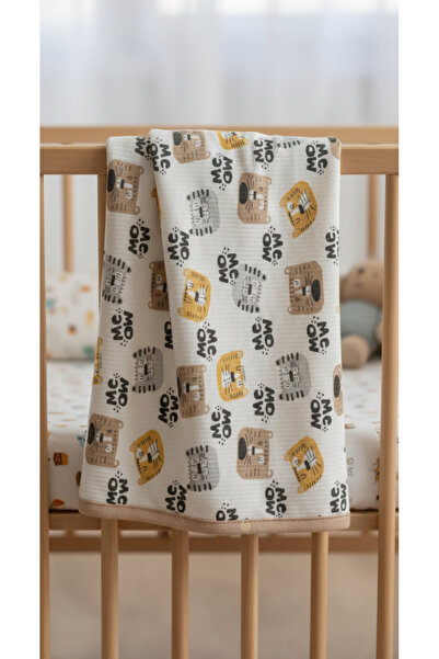 Leylababybutik Raporlu Kedi Desenli Penye Erkek Bebek Battaniyesi